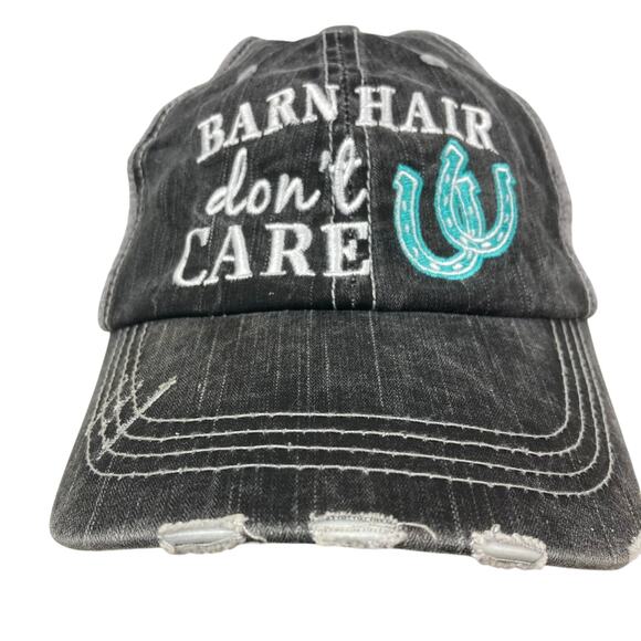 Katydid Trucker Hat Gray Barn Hair Dont Care Distressed Embroidered Horseshoes l - Picture 1 of 6